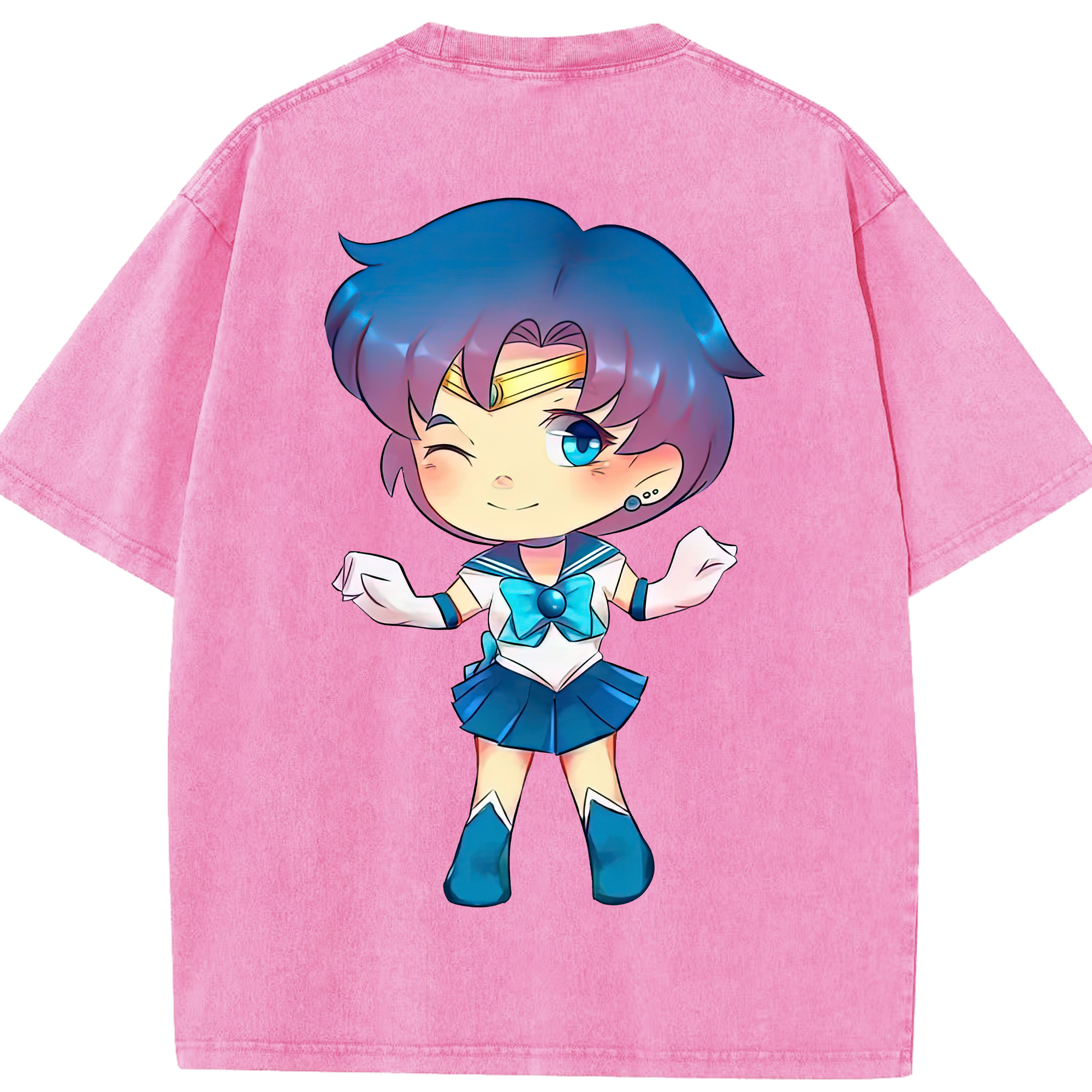 （画像用） 美少女戦士セーラームーン 水野 亜美 みずの あみ Sailor Moon Mizuno Ami 綿100% ヴィンテージ風 半袖Tシャツ（背面プリント）